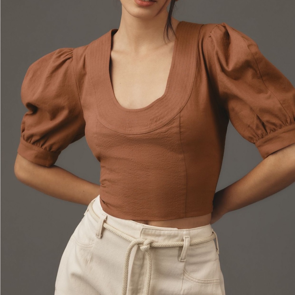 ♥️New♥️ Anthropologie Puff Sleeve LinenTop